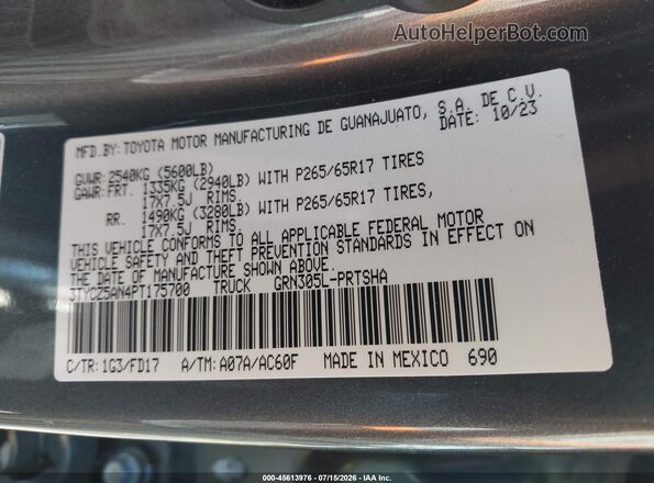 3TYCZ5AN4PT175700 2023 TOYOTA TACOMA Gray Engine compartment view