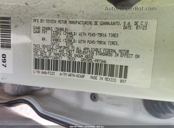 3TYCZ5AN6PT160437 2023 TOYOTA TACOMA White Շարժիչի բաժամունքի տեսք