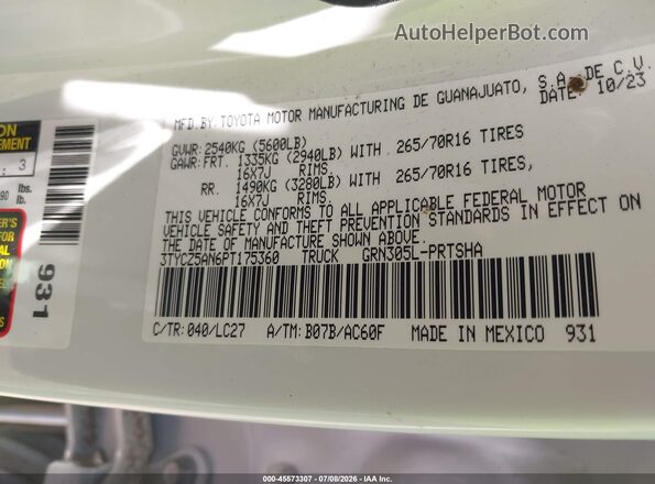 3TYCZ5AN6PT175360 2023 TOYOTA TACOMA Белый Вид подкапотного пространства