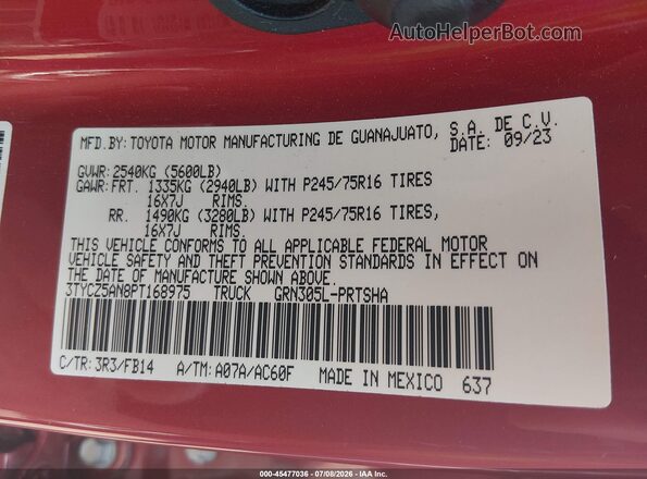 3TYCZ5AN8PT168975 2023 TOYOTA TACOMA Red Engine compartment view