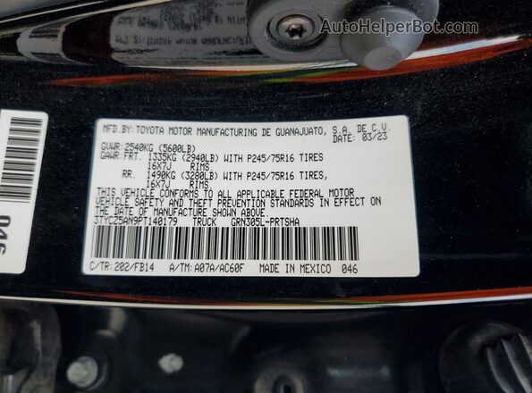 3TYCZ5AN9PT140179 2023 TOYOTA TACOMA Black Vista de la etiqueta del VIN