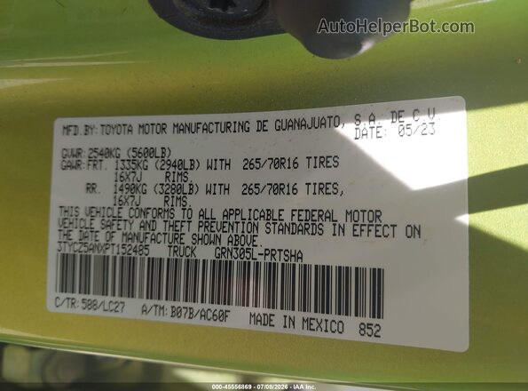 3TYCZ5ANXPT152485 2023 TOYOTA TACOMA Green Vista del compartimento del motor