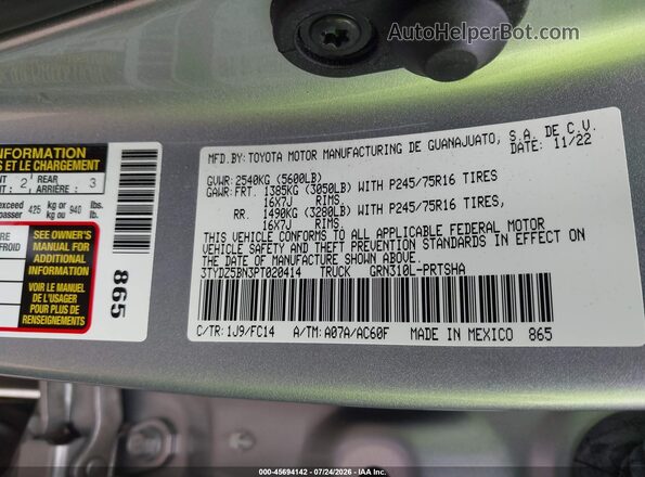 3TYDZ5BN3PT020414 2023 TOYOTA TACOMA Gray Engine compartment view