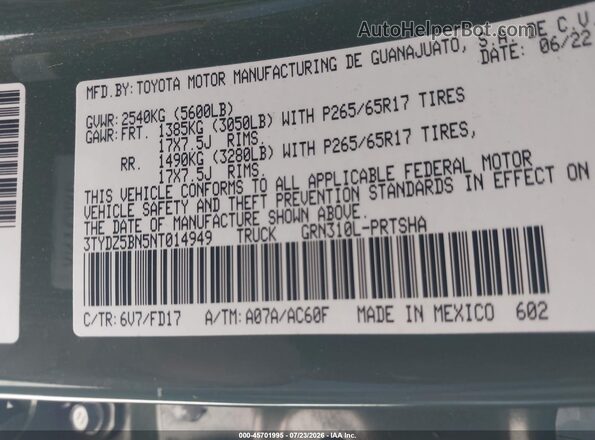 3TYDZ5BN5NT014949 2022 TOYOTA TACOMA Green Widok komory silnika