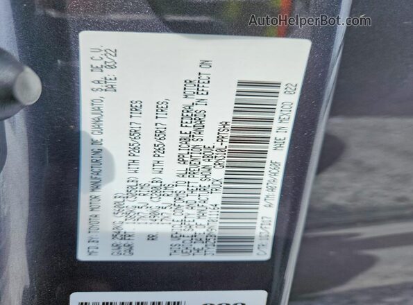 3TYDZ5BN9NT011164 2022 TOYOTA TACOMA Gray Շարժիչի բաժամունքի տեսք