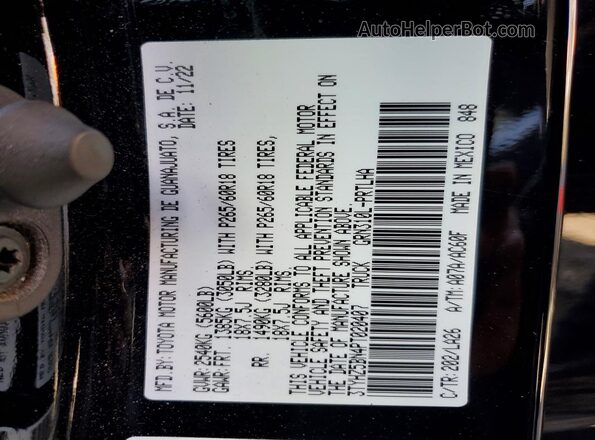3TYHZ5BN4PT020407 2023 TOYOTA TACOMA Black Widok naklejki z numerem VIN