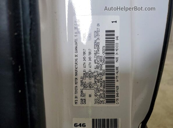 3TYJDAHN3RT006680 2024 TOYOTA TACOMA Белый Вид подкапотного пространства