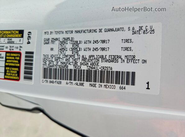 3TYJDAHN7ST026050 2025 TOYOTA TACOMA White Vista del compartimento del motor