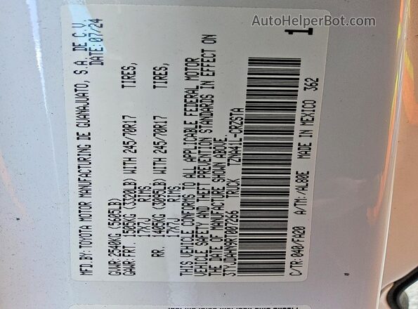 3TYJDAHN9RT007266 2024 TOYOTA TACOMA White Vista del compartimento del motor