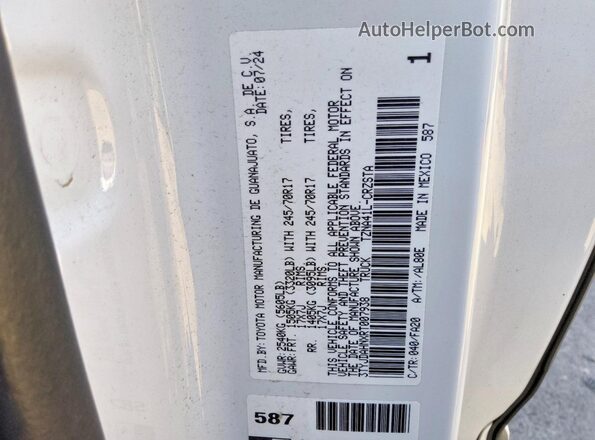 3TYJDAHNXRT007938 2024 TOYOTA TACOMA White Vista del compartimento del motor