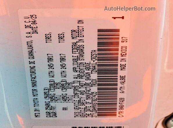 3TYJDAHNXST027435 2025 TOYOTA TACOMA Белый Вид подкапотного пространства