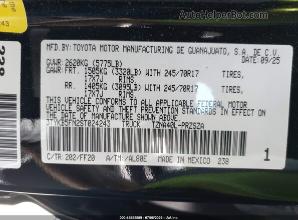 3TYKB5FN2ST024243 2025 TOYOTA TACOMA Black Շարժիչի բաժամունքի տեսք