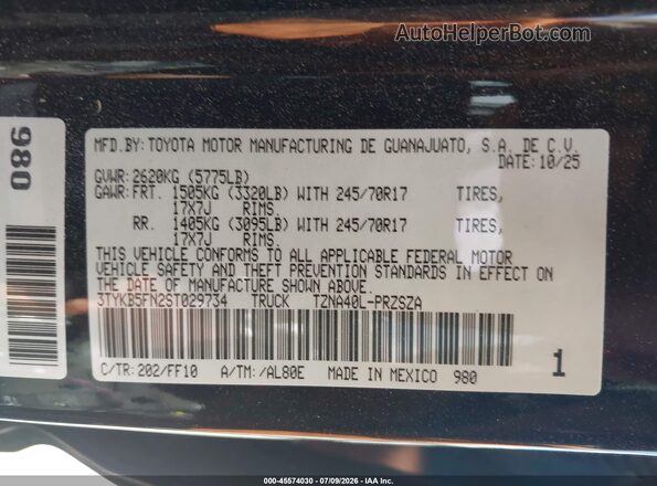 3TYKB5FN2ST029734 2025 TOYOTA TACOMA Black Engine compartment view