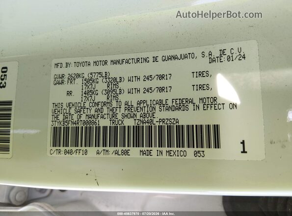 3TYKB5FN4RT000861 2024 TOYOTA TACOMA White Շարժիչի բաժամունքի տեսք