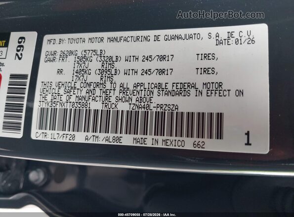 3TYKB5FNXTT035881 2026 TOYOTA TACOMA Gray Widok komory silnika