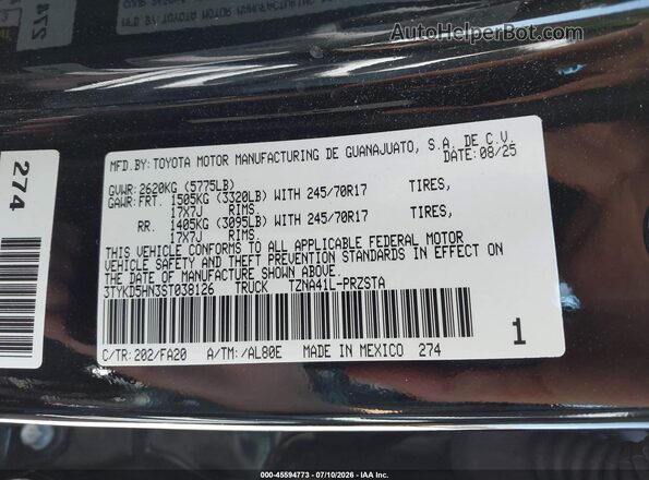 3TYKD5HN3ST038126 2025 TOYOTA TACOMA Black Engine compartment view