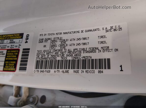 3TYKD5HN8ST032502 2025 TOYOTA TACOMA White Engine compartment view