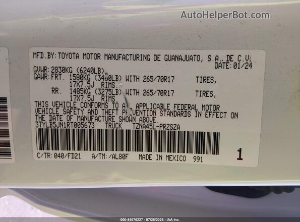 3TYLB5JN1RT005673 2024 TOYOTA TACOMA White Вид підкапотного простору