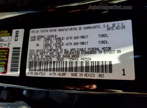 3TYLB5JN1ST072635 2025 TOYOTA TACOMA Black Շարժիչի բաժամունքի տեսք