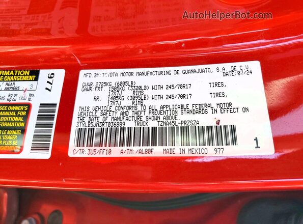 3TYLB5JN3RT036889 2024 TOYOTA TACOMA Red ძრავის განყოფილების ხედი