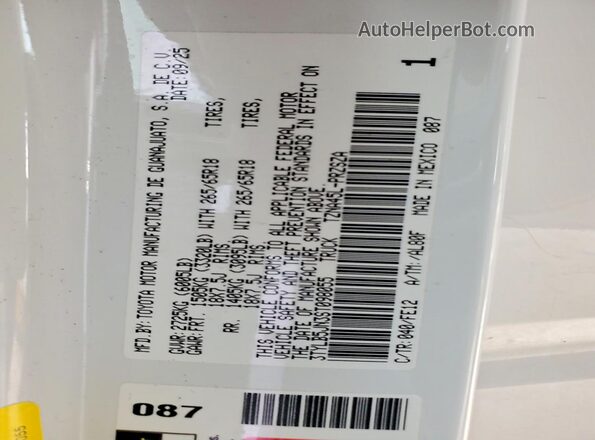 3TYLB5JN3ST098055 2025 TOYOTA TACOMA White Widok komory silnika