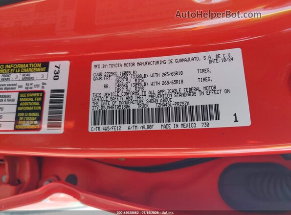 3TYLB5JN4RT051806 2024 TOYOTA TACOMA Оранжевый Вид подкапотного пространства