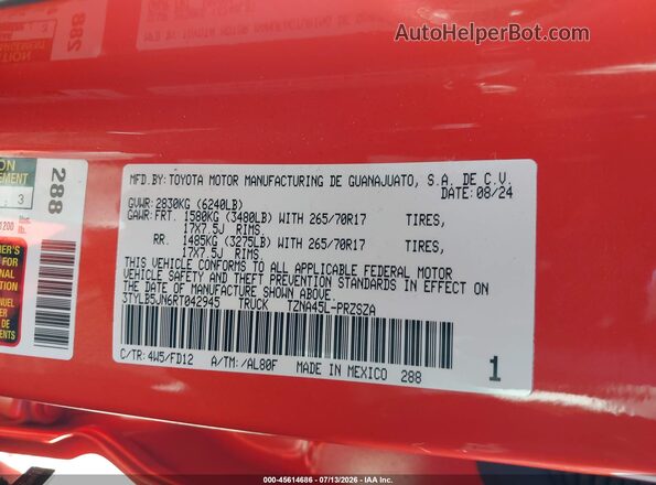 3TYLB5JN6RT042945 2024 TOYOTA TACOMA Orange ძრავის განყოფილების ხედი