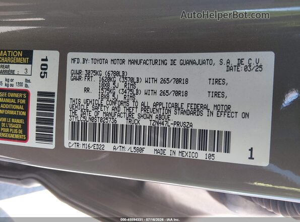 3TYLC5LN0ST025736 2025 TOYOTA TACOMA HYBRID Brown Vista del compartimento del motor