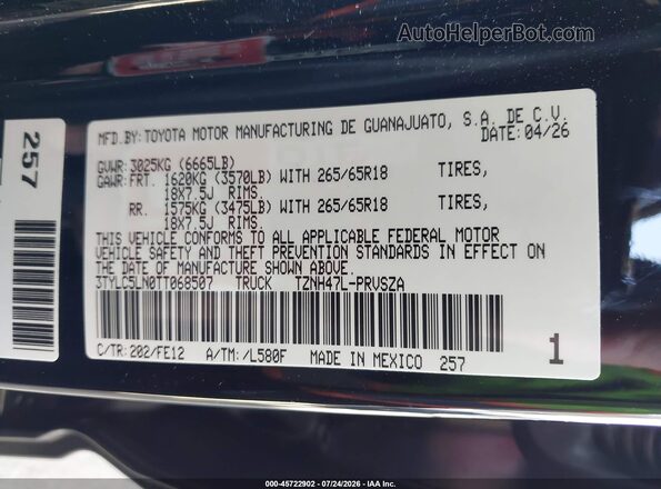 3TYLC5LN0TT068507 2026 TOYOTA TACOMA HYBRID Black Vista del compartimento del motor