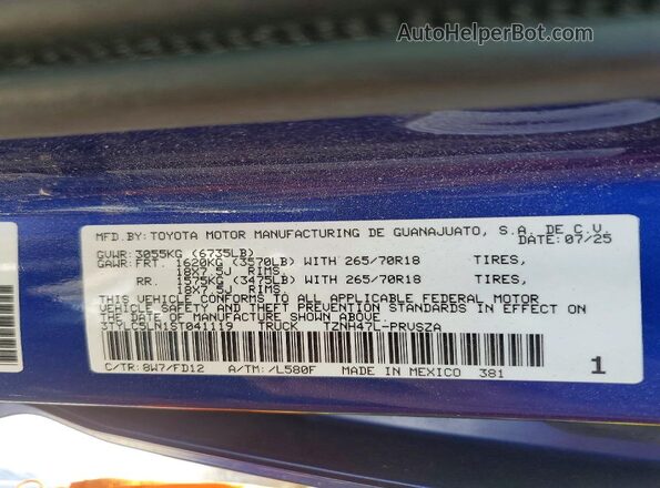 3TYLC5LN1ST041119 2025 TOYOTA TACOMA Синий Вид наклейки с VIN-кодом