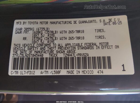 3TYLC5LN2ST045440 2025 TOYOTA TACOMA HYBRID Gray Շարժիչի բաժամունքի տեսք
