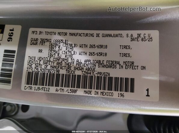 3TYLC5LN3ST027190 2025 TOYOTA TACOMA HYBRID Silver Вид підкапотного простору