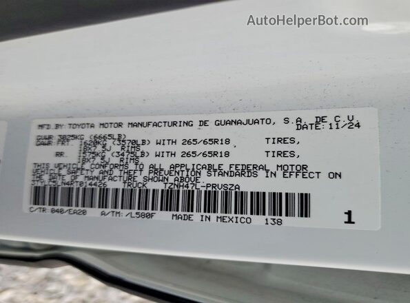 3TYLC5LN4RT014426 2024 TOYOTA TACOMA White Engine compartment view