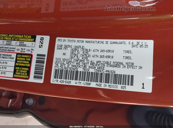 3TYLC5LN6ST034652 2025 TOYOTA TACOMA HYBRID Orange Vista del compartimento del motor