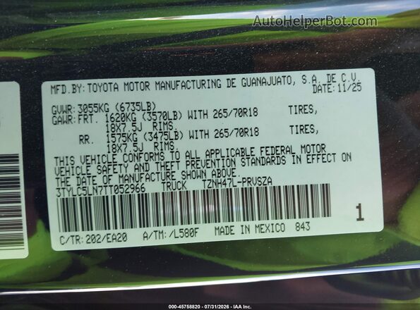 3TYLC5LN7TT052966 2026 TOYOTA TACOMA HYBRID Черный Вид подкапотного пространства