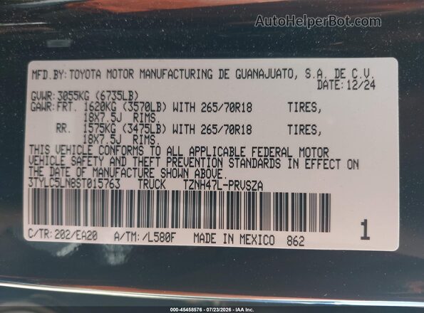 3TYLC5LN8ST015763 2025 TOYOTA TACOMA HYBRID Black Շարժիչի բաժամունքի տեսք