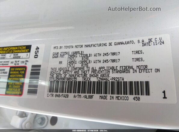 3TYLD5KN9RT009155 2024 TOYOTA TACOMA Белый Вид подкапотного пространства