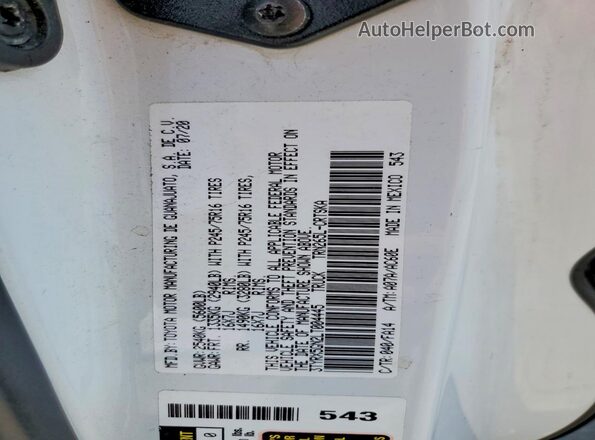 3TYRX5GN2LT004445 2020 TOYOTA TACOMA White Widok komory silnika