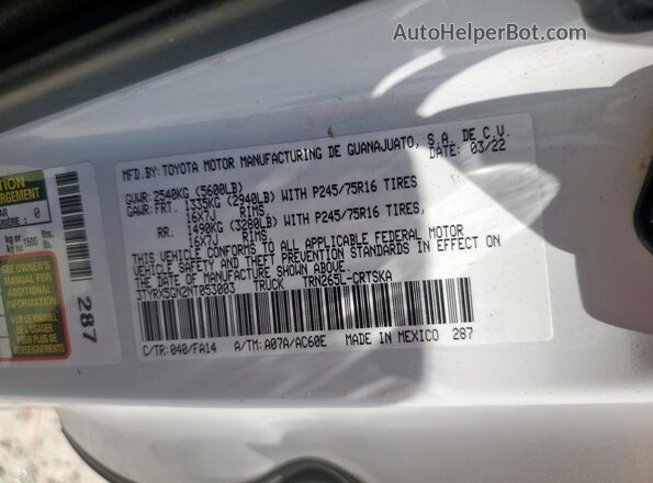 3TYRX5GN2NT053003 2022 TOYOTA TACOMA White Շարժիչի բաժամունքի տեսք