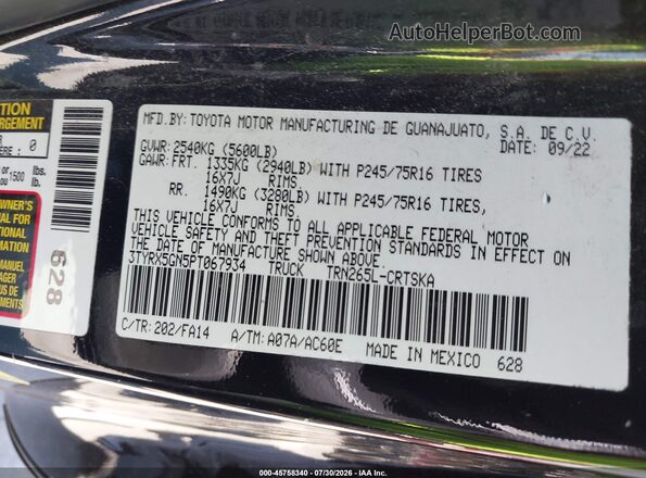 3TYRX5GN5PT067934 2023 TOYOTA TACOMA Black Widok komory silnika
