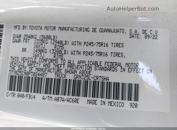 3TYRZ5CN0PT024487 2023 TOYOTA TACOMA White Engine compartment view