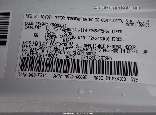 3TYRZ5CN1PT030265 2023 TOYOTA TACOMA Серый Вид подкапотного пространства