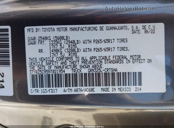 3TYRZ5CN5NT021954 2022 TOYOTA TACOMA Gray Engine compartment view