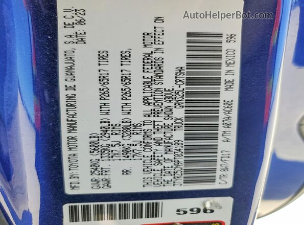 3TYRZ5CN9PT034189 2023 TOYOTA TACOMA Blue VIN კოდის სტიკერის ხედი