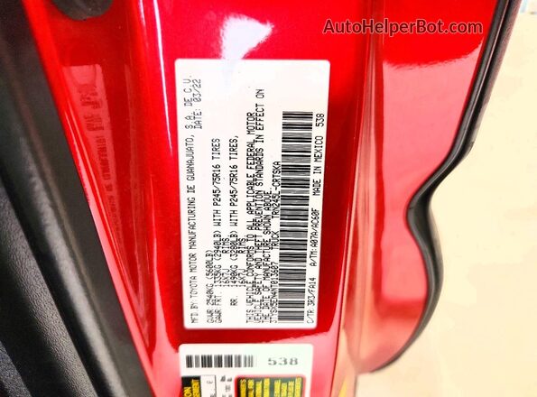 3TYSX5EN4NT013607 2022 TOYOTA TACOMA Red Vista del compartimento del motor