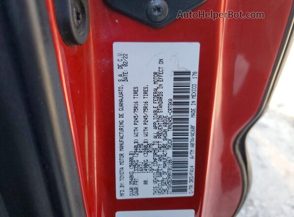 3TYSX5EN9NT011867 2022 TOYOTA TACOMA Red Շարժիչի բաժամունքի տեսք
