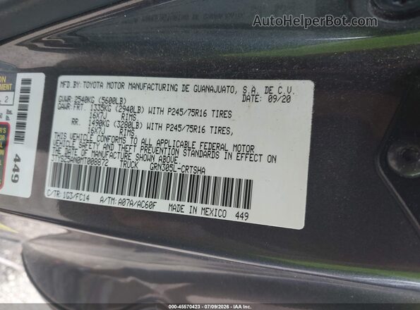 3TYSZ5AN0MT008872 2021 TOYOTA TACOMA Gray Vista del compartimento del motor