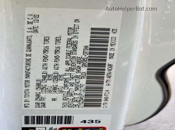 3TYSZ5AN1PT121797 2023 TOYOTA TACOMA White VIN sticker view