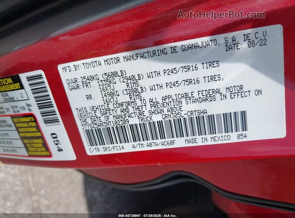 3TYSZ5AN3NT102309 2022 TOYOTA TACOMA Красный Вид подкапотного пространства