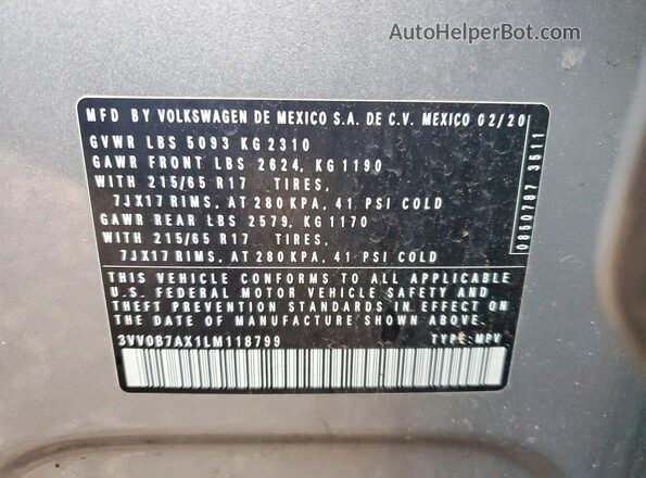 3VV0B7AX1LM118799 2020 VOLKSWAGEN TIGUAN Серебряный Вид подкапотного пространства